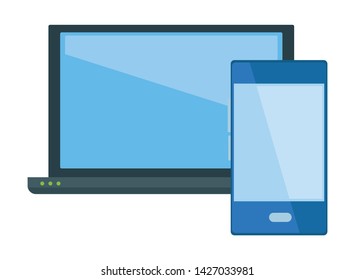 computer screen techonology with smartphone icon cartoon
