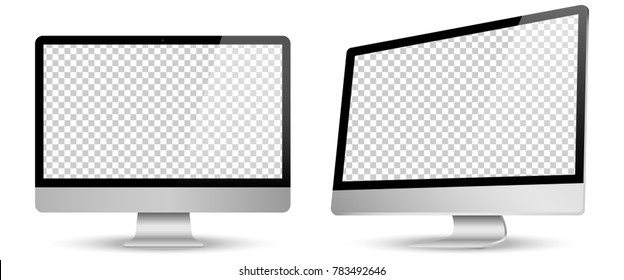 Computer screen transparancy view left and front isolated white background. Vector illustration