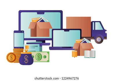 computer screen with transport cart