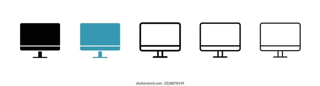 Ícone de vetor de tela do computador definido em cores pretas e azuis.