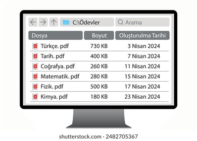 Computer screen view. Computer files and folders. Computer screen showing the file folder. Math, geometry, science, physics.