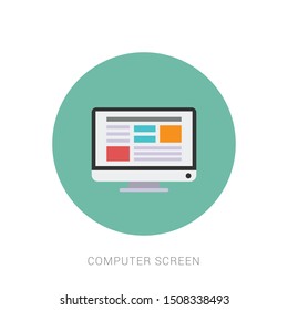 Computer screen with web page flat icon