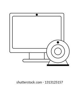 computer screen and webcam symbol black and white