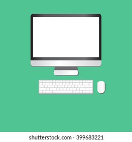 computer screen with wireless keyboard and mouse