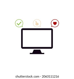 Computer screen with, check, like, love symbol. Vector illustration logo design
