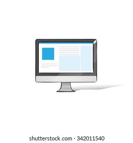 Computer Screen Workstation Hands Draw Sketch Flat Vector Illustration