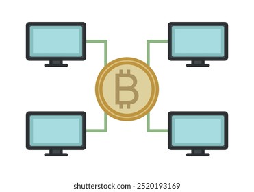 Computer screens connected to bitcoin currency