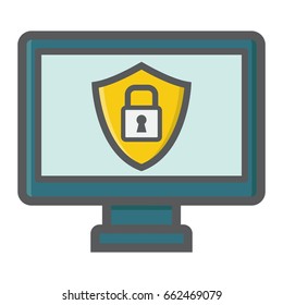 Computer security colorful line icon, protection and padlock, vector graphics, a filled pattern on a white background, eps 10.