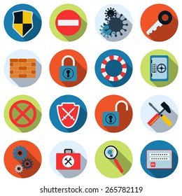 Computer security colorful vector icons. Flat design web elements collection.