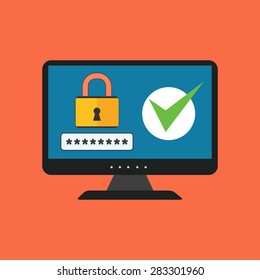 Computer Security Concept. Colorful Flat Design Icon.  Vector Illustration