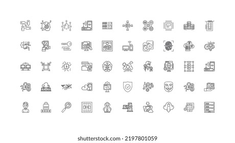 Computer security concept illustration, linear icons, line signs set, vector collection