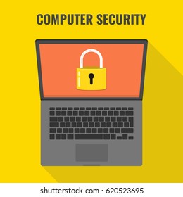 Computer security concept. Laptop with lock on the screen. Flat vector illustration.