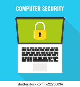 Computer security concept. Laptop with lock on the screen. Flat vector illustration.