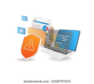 Computer security data file folder flat isometric illustration