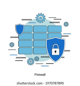 Computer security, data protection, antivirus guard, firewall flat design style vector concept illustration