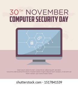 Computer Security Day letter emblem in flat style with monitor graphic. Calendar for each day on november 30. Vector illustration EPS.8 EPS.10