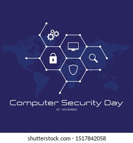 Computer Security Day letter emblem with hexagon graphic. Calendar for each day on november 30. Vector illustration EPS.8 EPS.10