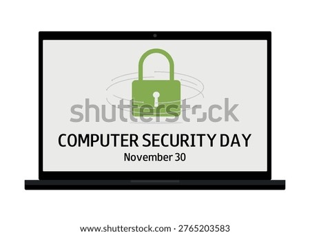 Computer Security Day. November 30. Background with computer and digital green lock. Cybersecurity, privacy, and digital data safety.