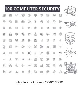 Computer security editable line icons, 100 vector set, collection. Computer security black outline illustrations, signs, symbols