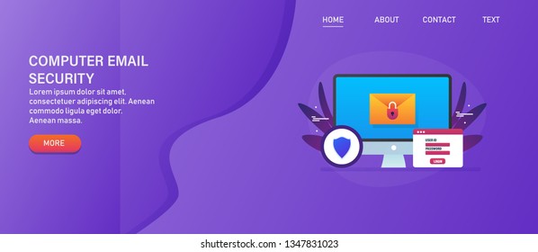 Computer Security, Email Security,  Data protection system,  gradient style horizontal vector banner with icons