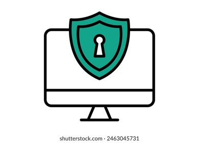 ícono de seguridad informática. equipo con antivirus. ícono relacionado con tecnología de la información. estilo de ícono de línea plana. elemento de tecnología Ilustración vectorial