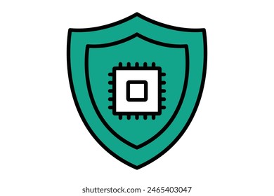 computer security icon. cpu with shield. icon related to information technology. flat line icon style. technology element vector illustration