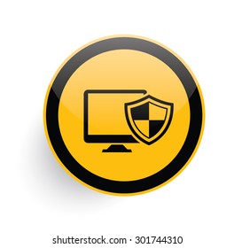 Computer security icon design on yellow button background,clean vector