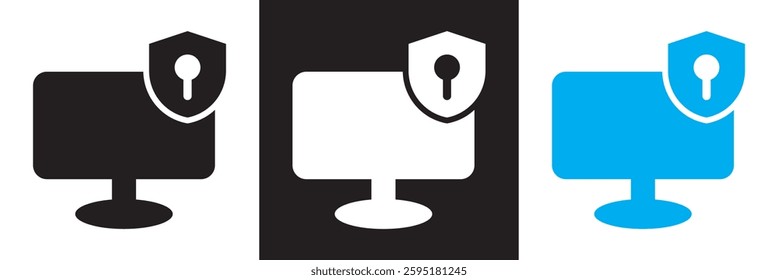 Computer security icon. Isolated on white, pink and black background. Vector illustration. EPS 10