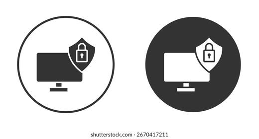 Ícone de segurança de computador em versões planas minimalistas modernas