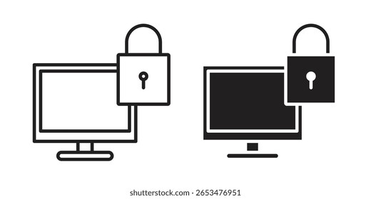 Computer security icon, outline vector sign, linear and solid style pictogram isolated on white.