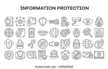Computer security icon set. Outline set of computer security vector icons for web design isolated on white background