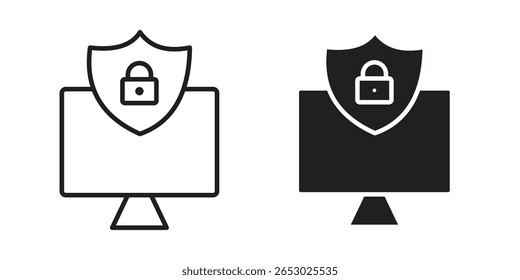 Computer security icon symbol set in black. line and flat icons