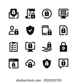 Computer security icons. Black symbols. Vector icons set