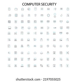 computer security icons, signs, outline symbols, concept linear illustration line collection