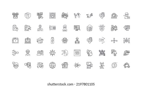 Computer security ideas, linear icons, line signs set, vector collection