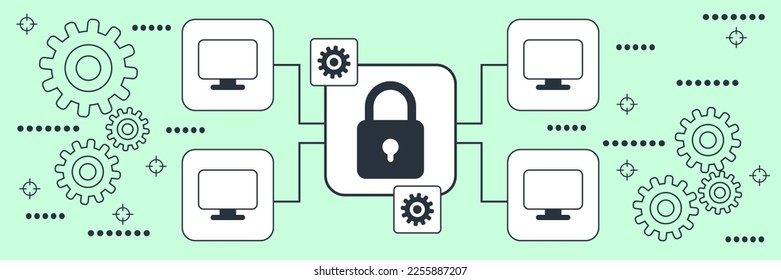 Computer security, information protection, access control flat contour style vector concept illustration