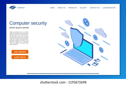 Computer security, information protection flat 3d isometric vector concept illustration. Website landing page design template