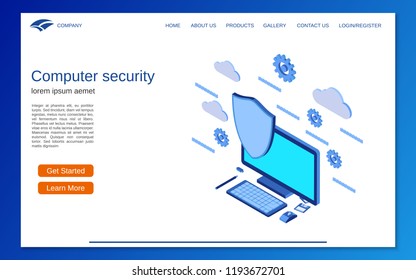 Computer security, information protection flat 3d isometric vector concept illustration. Website landing page design template
