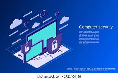 Computer security, information protection flat 3d isometric vector concept illustration