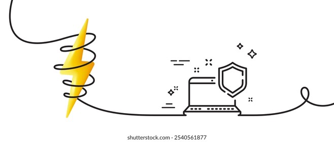 Computer security line icon. Continuous one line with curl. Laptop privacy sign. Online safe defense symbol. Computer security single outline ribbon. Loop curve with energy. Vector