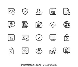 Computer security line icons. Cybersecurity, data protection. Outline symbols set. Thin line design graphic elements collection. Modern style concepts. Vector line icons set