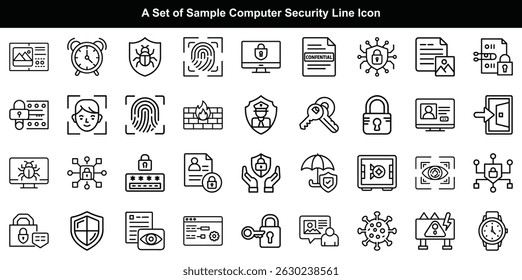 Conjunto de ícones de linha de segurança do computador