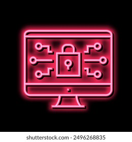 Vector de letrero de luz de neón de seguridad informática. Ilustración de seguridad informática
