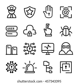 Computer security, Network, Software icon set in line style