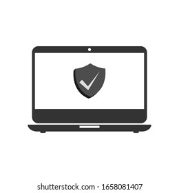 Computer security, protect your laptop concepts. Notebook and shield icon.