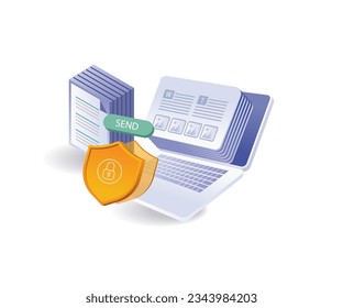 Computer security sending data isometric illustration