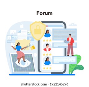 Computer security specialist online service or platform. Idea of digital data protection and safety. Modern technology for virtual crime prevention. Online forum. Vector illustration