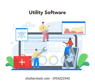 Computer security specialist online service or platform. Idea of digital