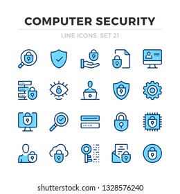 Computer security vector line icons set. Thin line design. Modern outline graphic elements, simple stroke symbols. Computer security icons