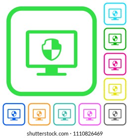 Computer security vivid colored flat icons in curved borders on white background
